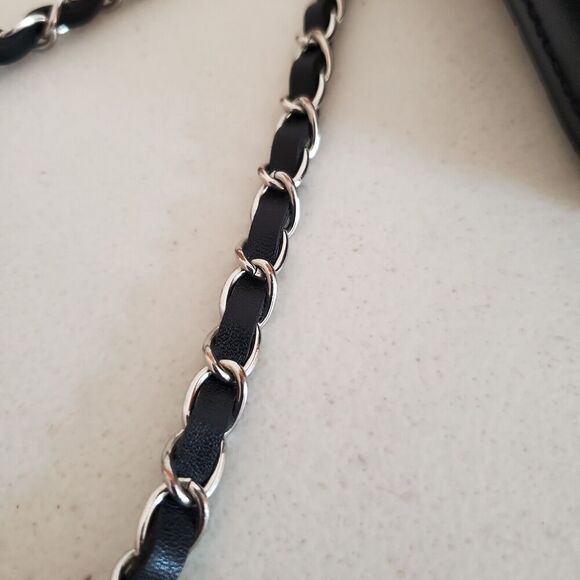 Badgley Mischka Crossbody Studio Bag Black Vegan Leather Logo Quilted Chain - Picture 7 of 10